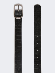 Crocodile-print leather belt - Black