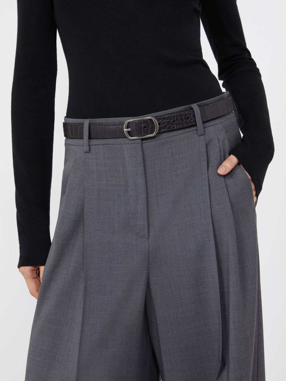 Crocodile-print leather belt - Black