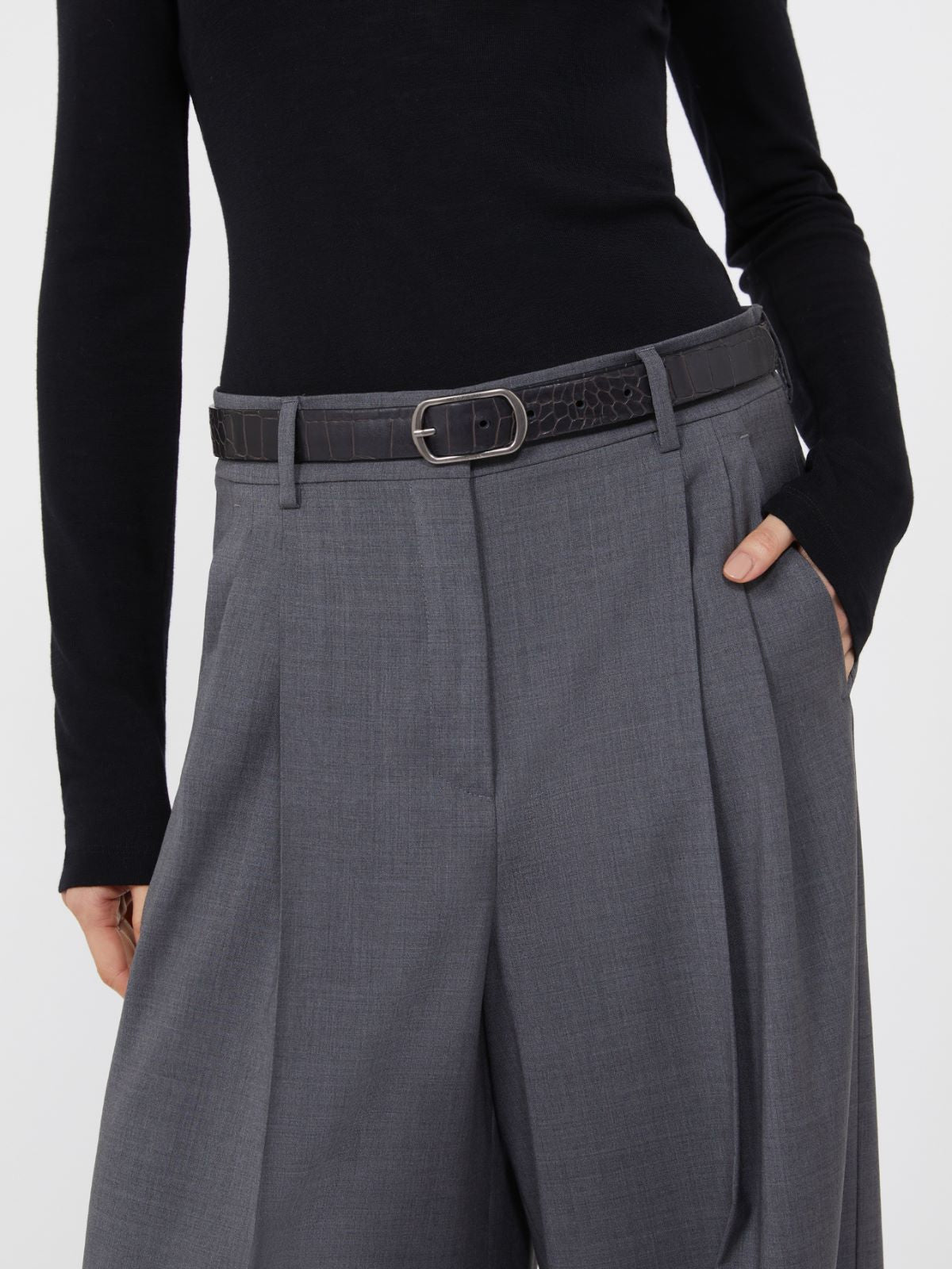 Crocodile-print leather belt - Black