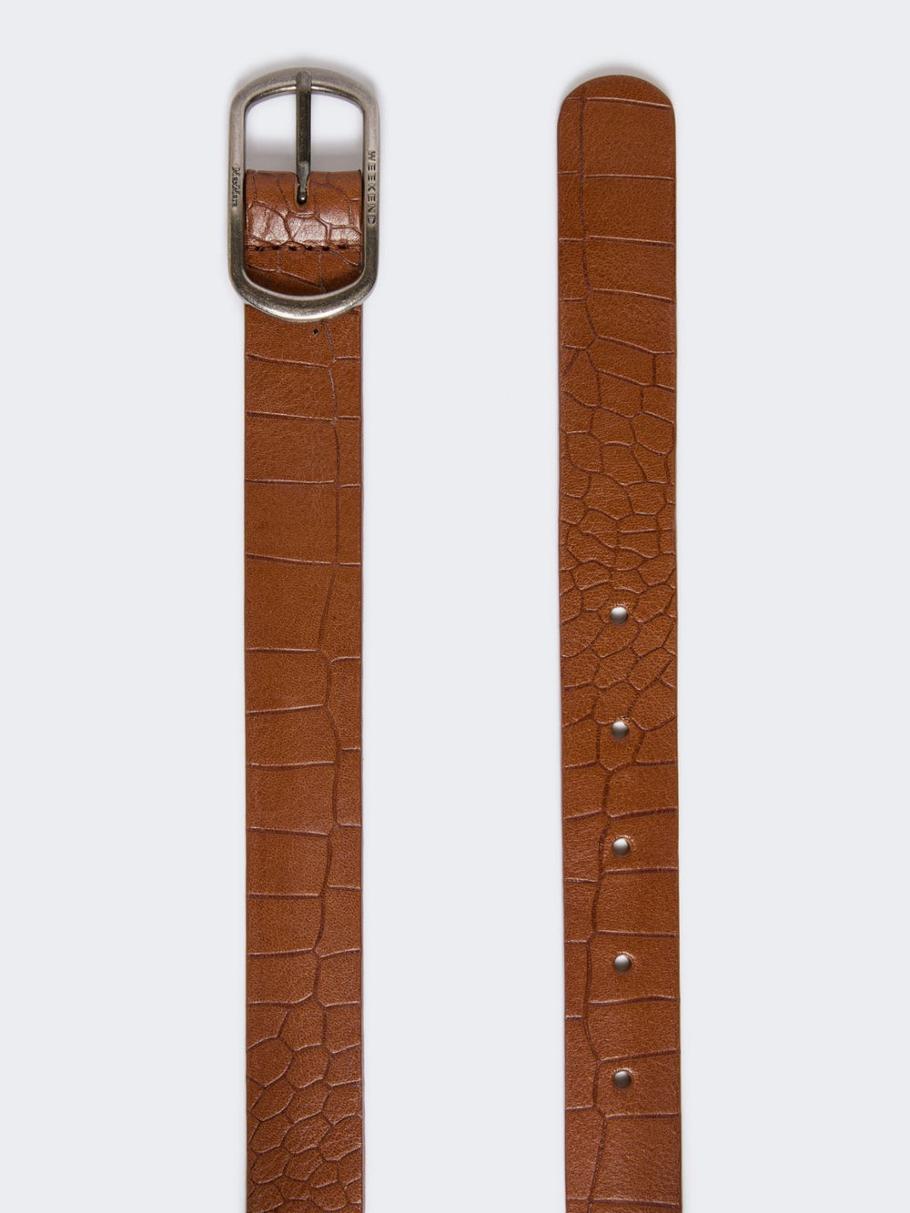 Crocodile-print leather belt - Tobacco