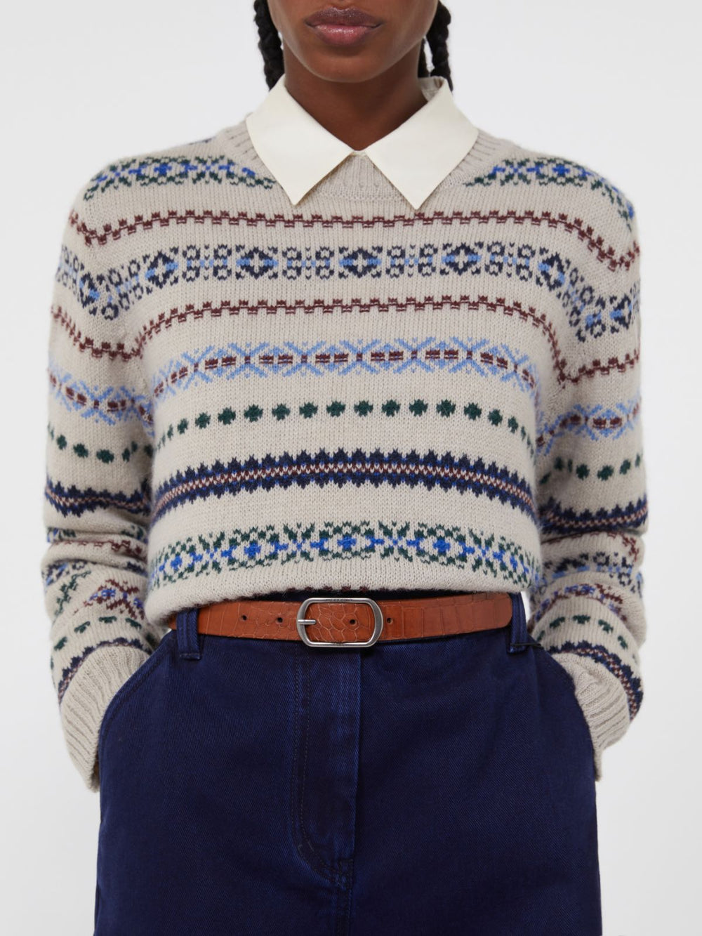 Crocodile-print leather belt - Tobacco