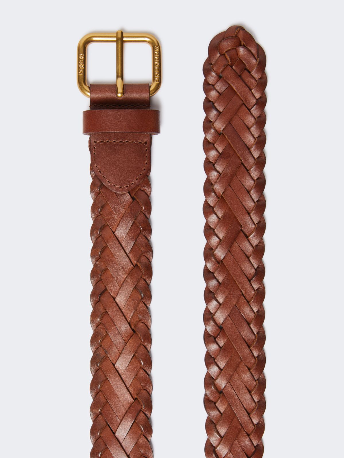Woven leather belt - Tobacco