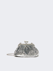 Sequin-adorned small satin Pasticcino Bag - Silver