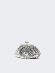 Sequin-adorned small satin Pasticcino Bag - Silver