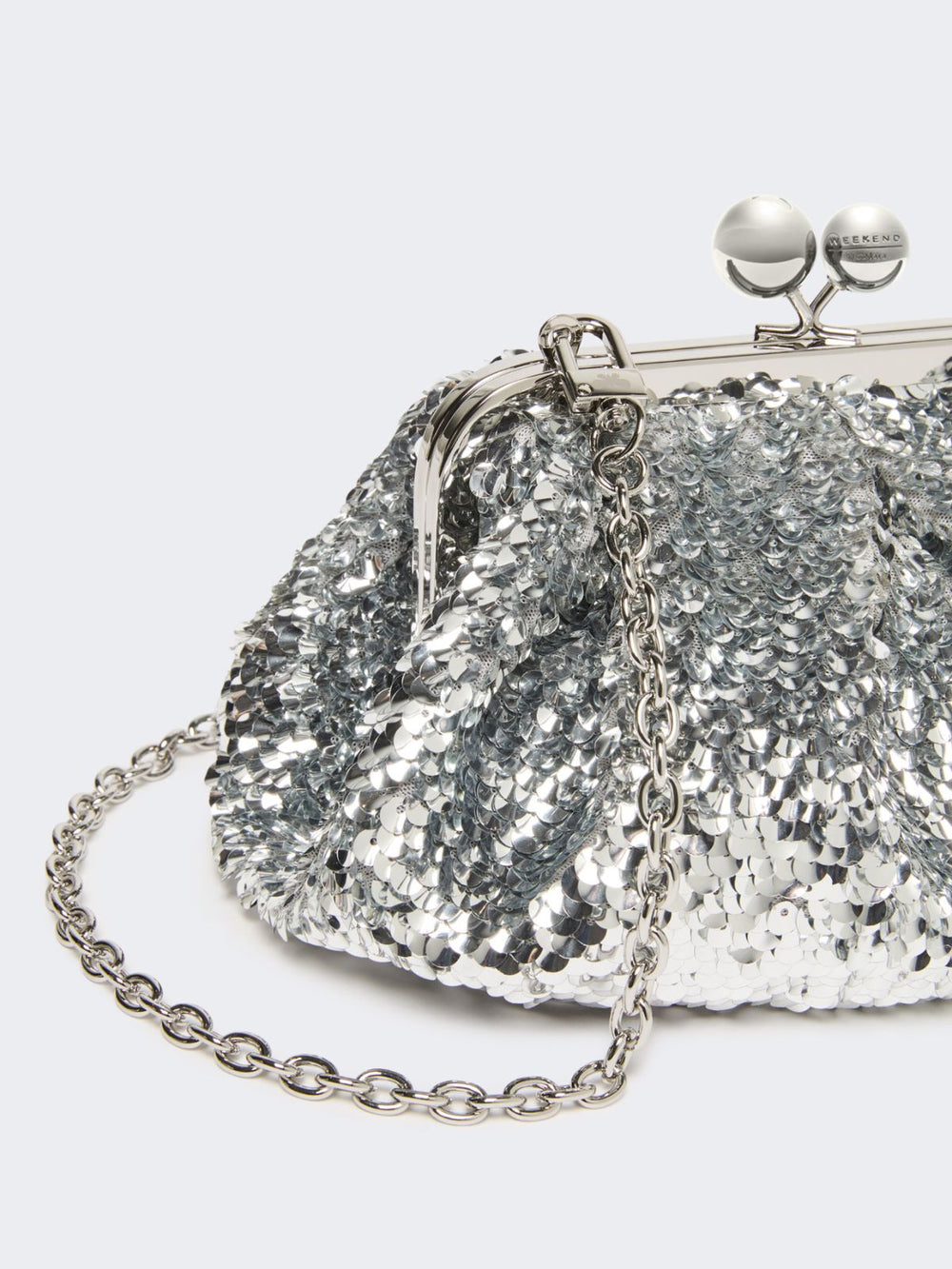 Sequin-adorned small satin Pasticcino Bag - Silver