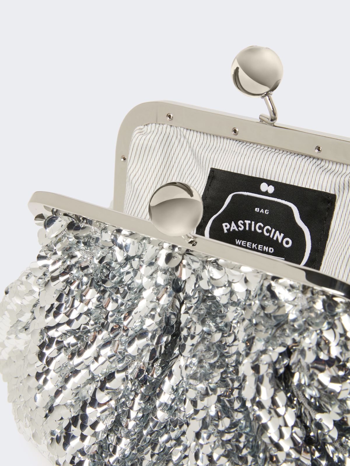 Sequin-adorned small satin Pasticcino Bag - Silver