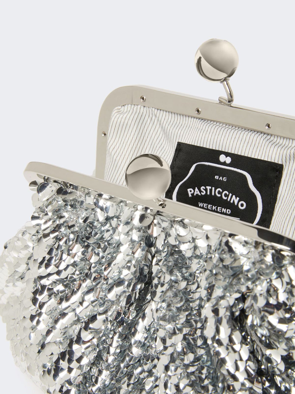 Sequin-adorned small satin Pasticcino Bag - Silver