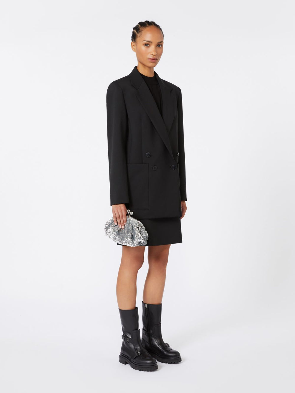 Sequin-adorned small satin Pasticcino Bag - Silver