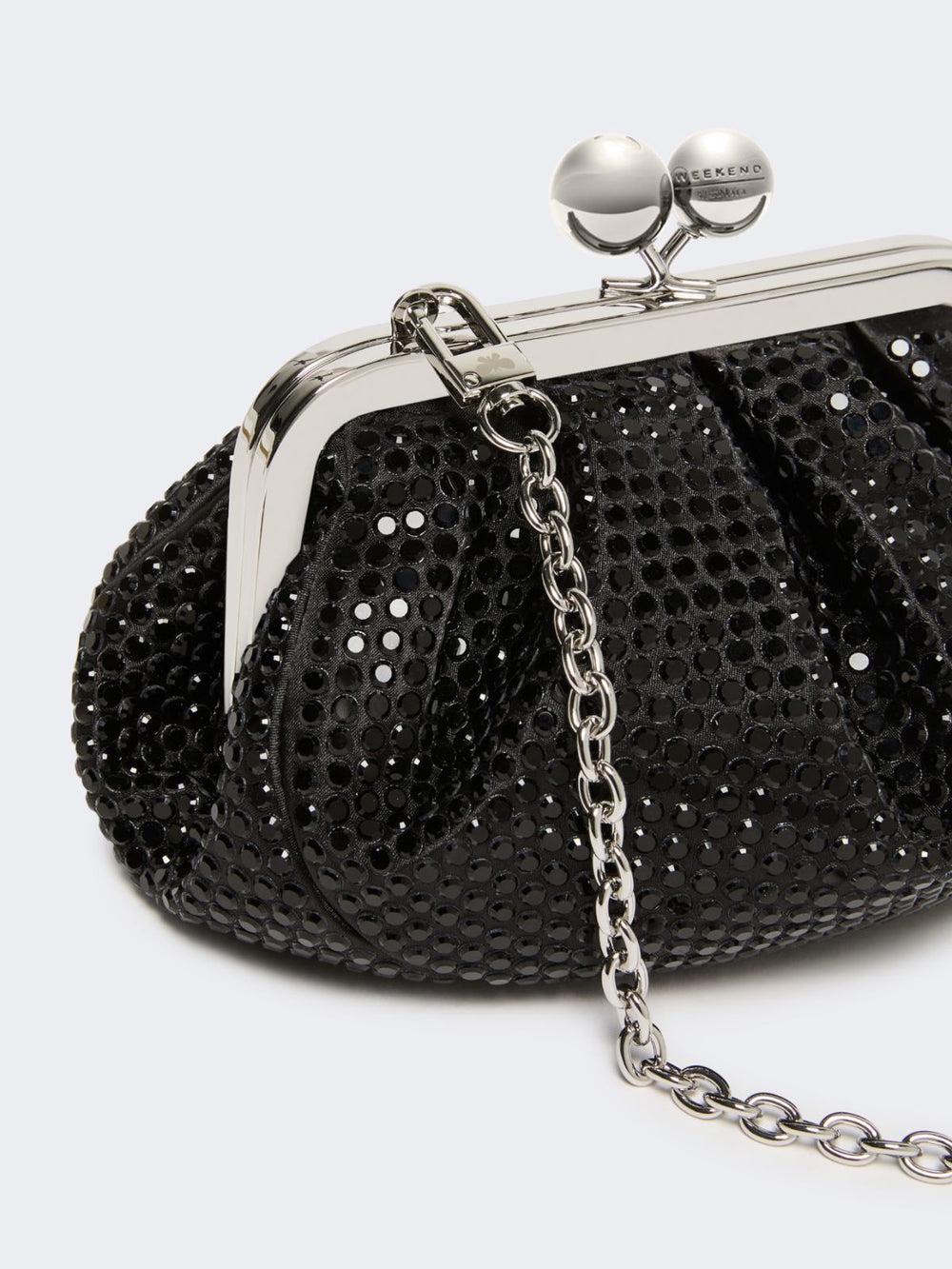 Rhinestone-adorned small satin Pasticcino Bag - Dark grey
