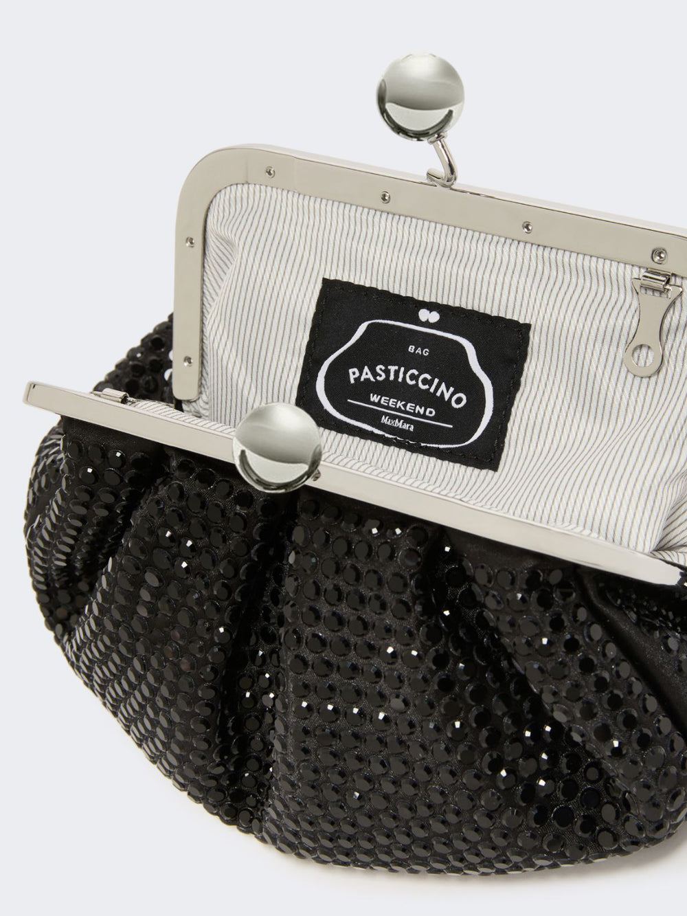 Rhinestone-adorned small satin Pasticcino Bag - Dark grey