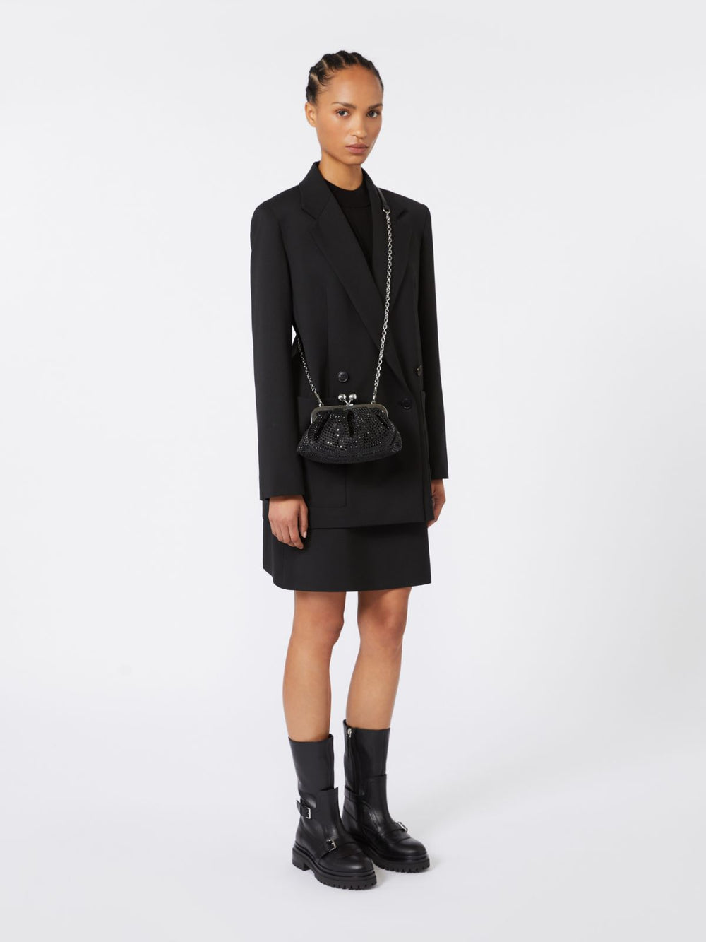 Rhinestone-adorned small satin Pasticcino Bag - Dark grey