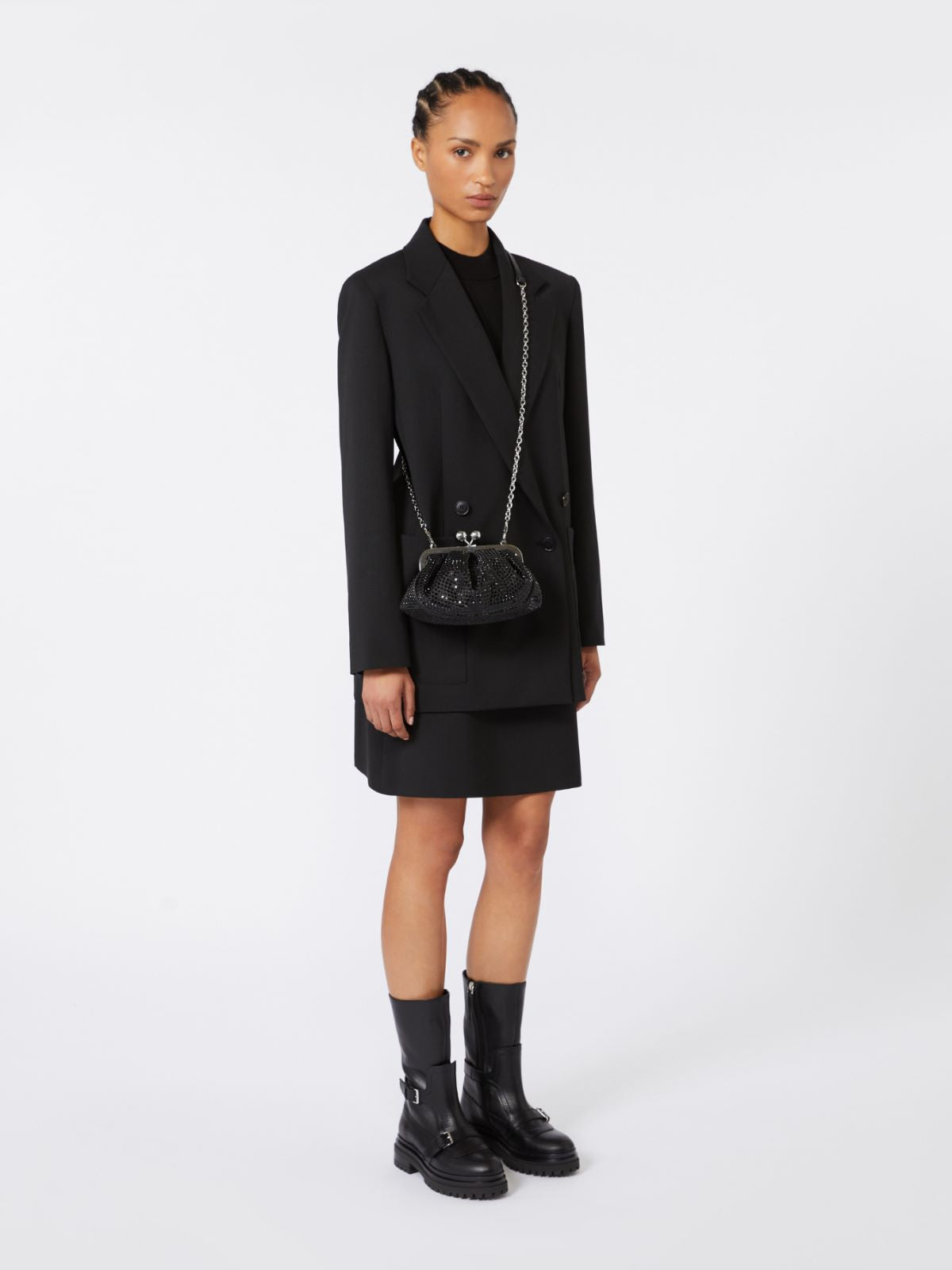 Rhinestone-adorned small satin Pasticcino Bag - Dark grey