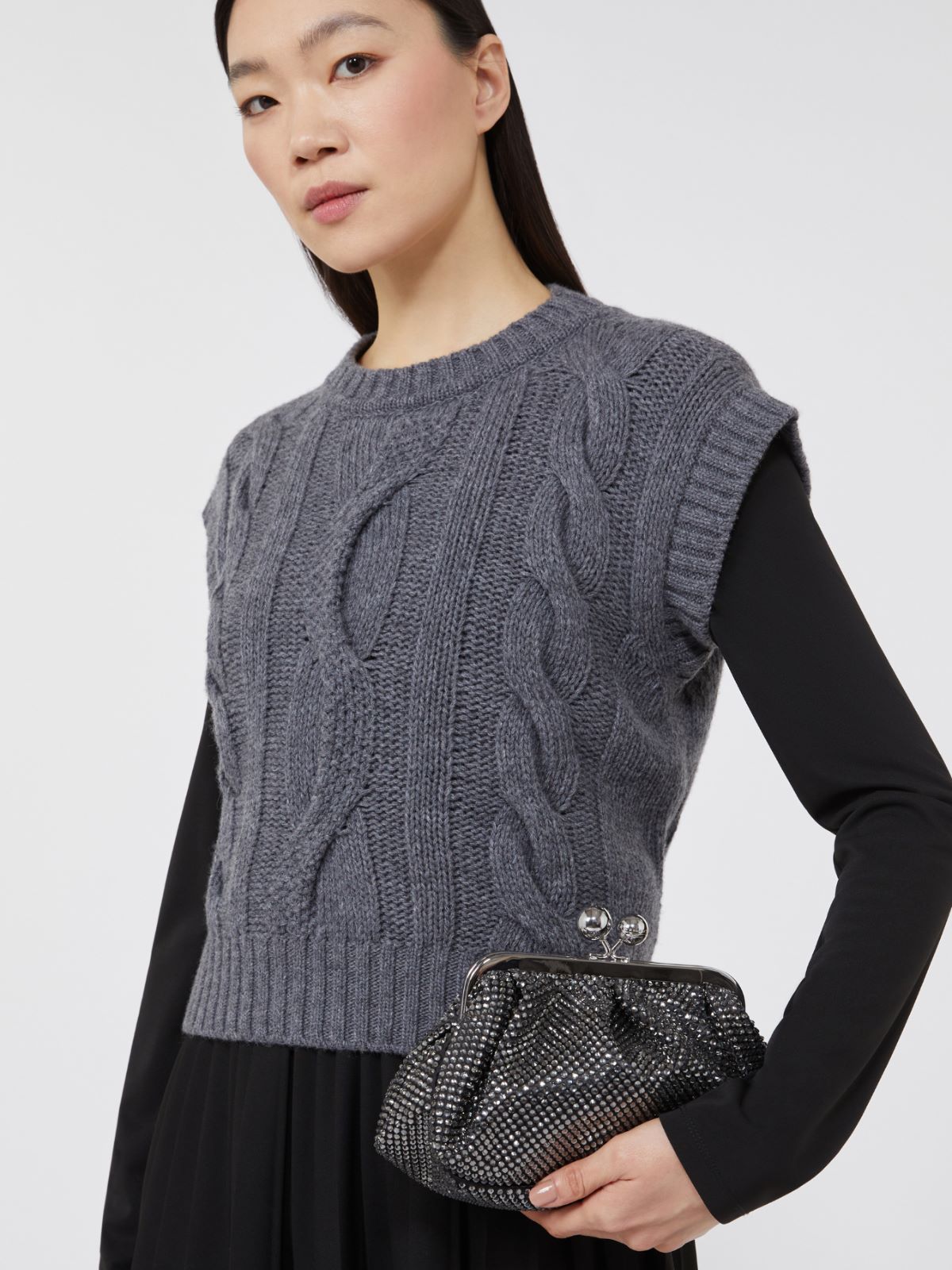 Small Pasticcino Bag in satin with rhinestones - Black