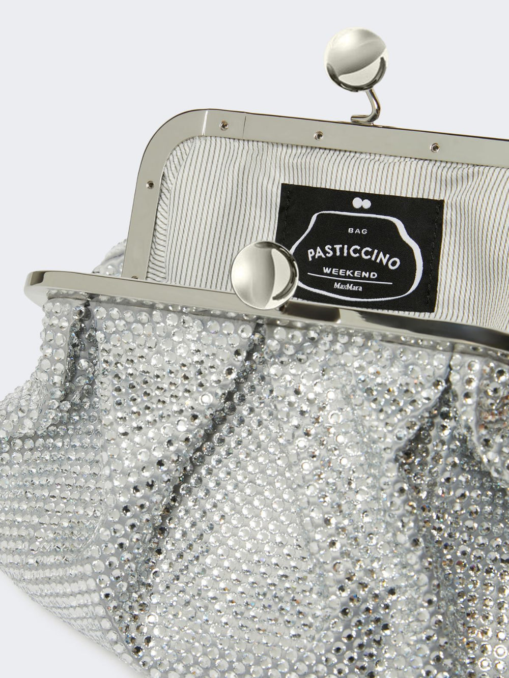 Small Pasticcino Bag in satin with rhinestones - Optical white