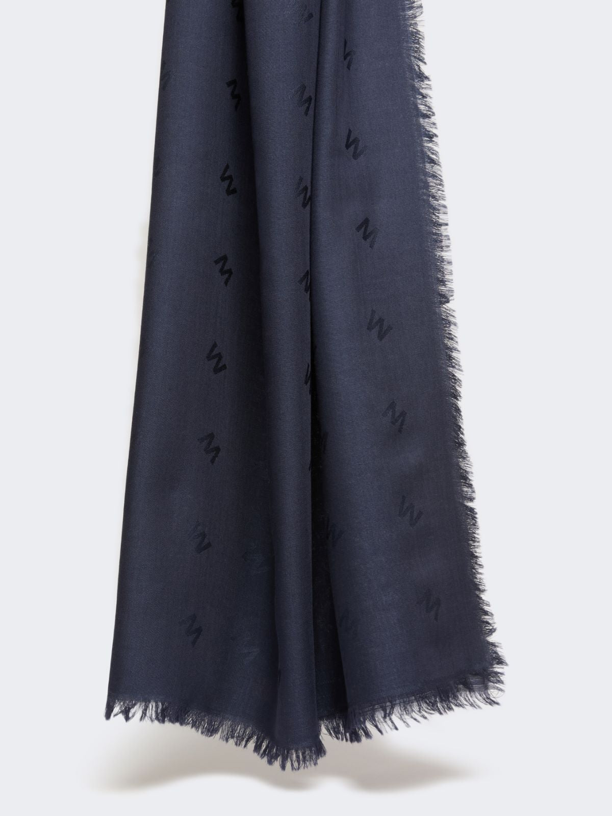 Jacquard-knit wool and silk shawl - Midnightblue