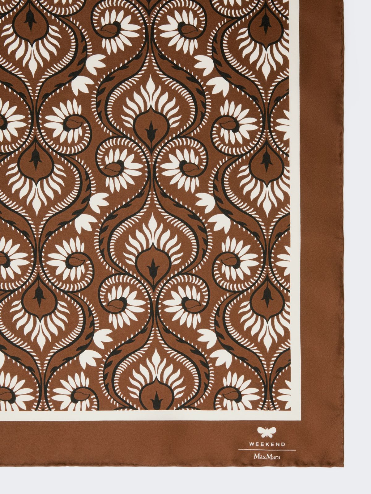 Printed silk square foulard - Caramel
