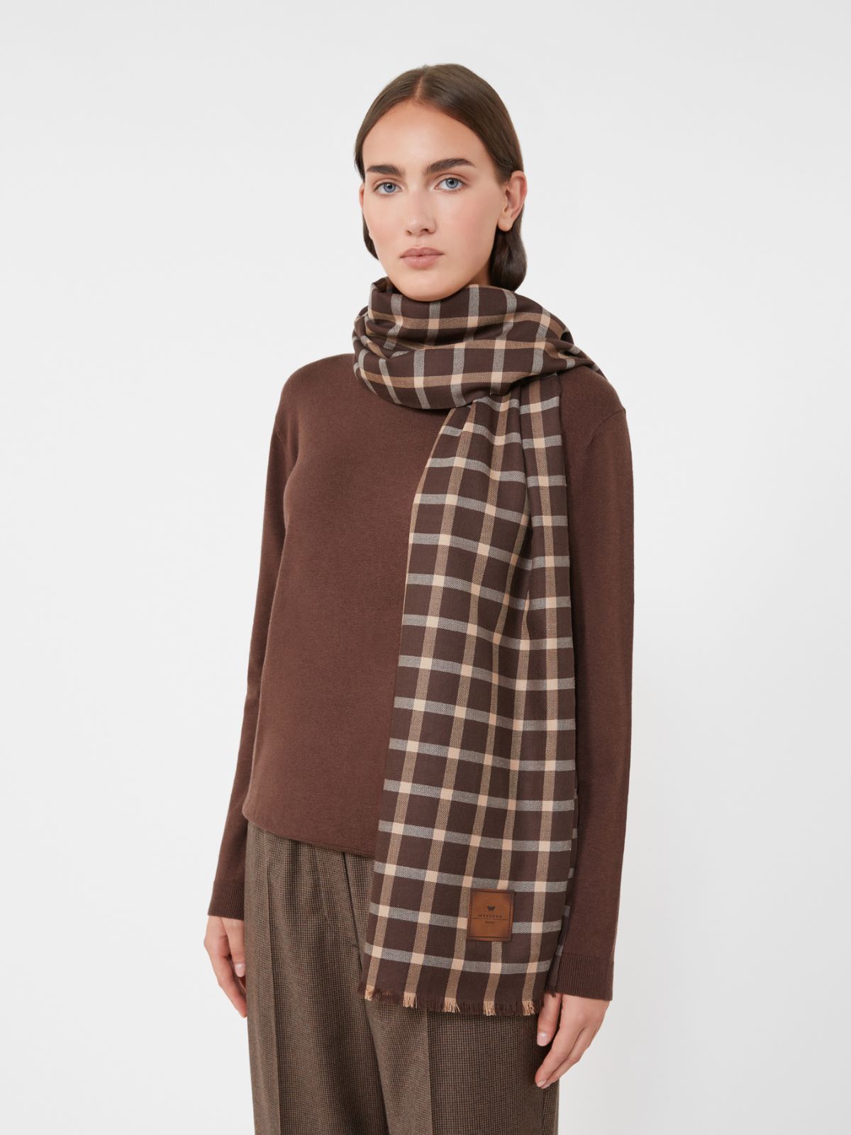 Patterned wool stole - Beige
