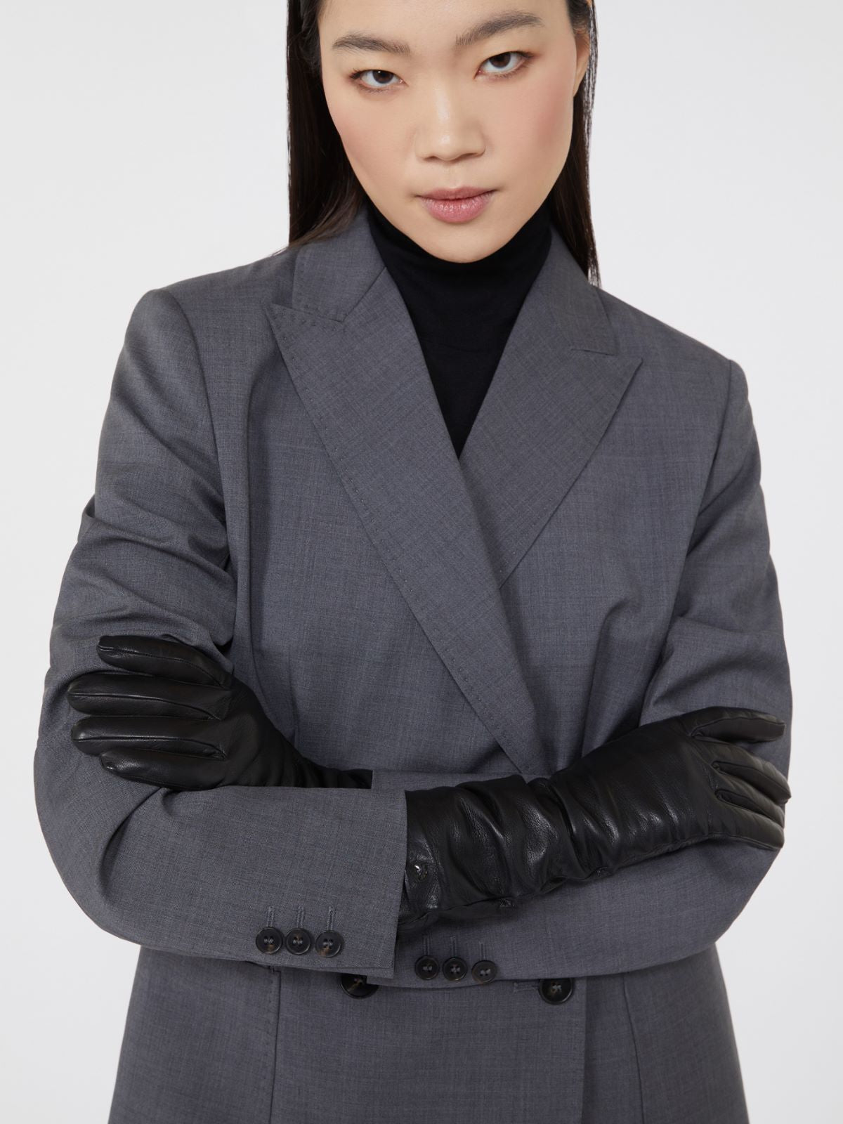 Medium-length nappa leather gloves - Black