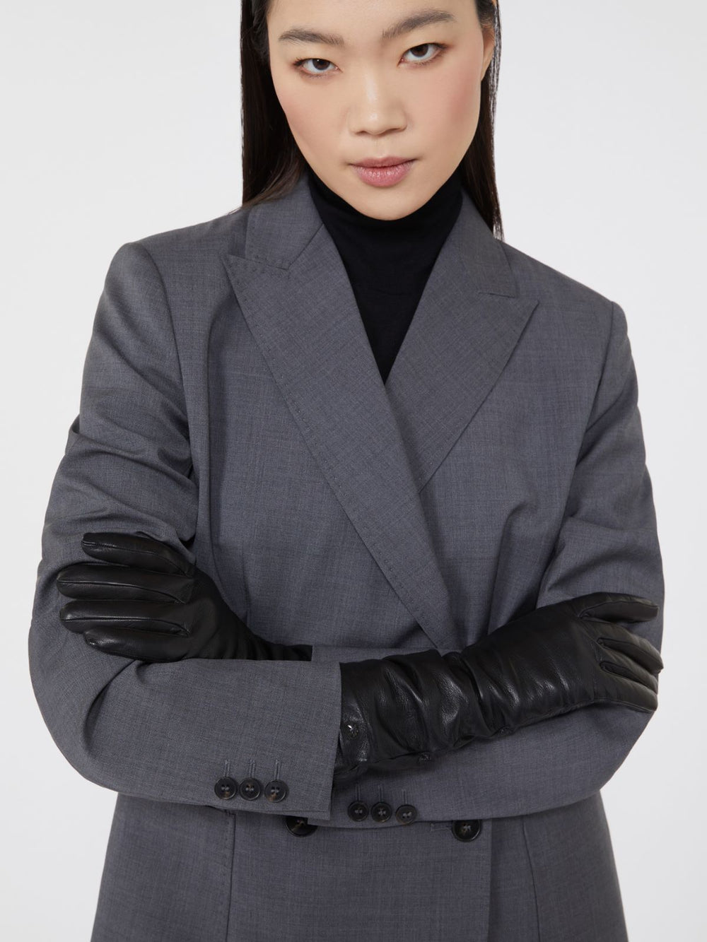 Medium-length nappa leather gloves - Black