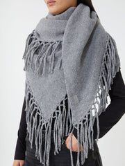 Wool shawl with fringes - Medium grey