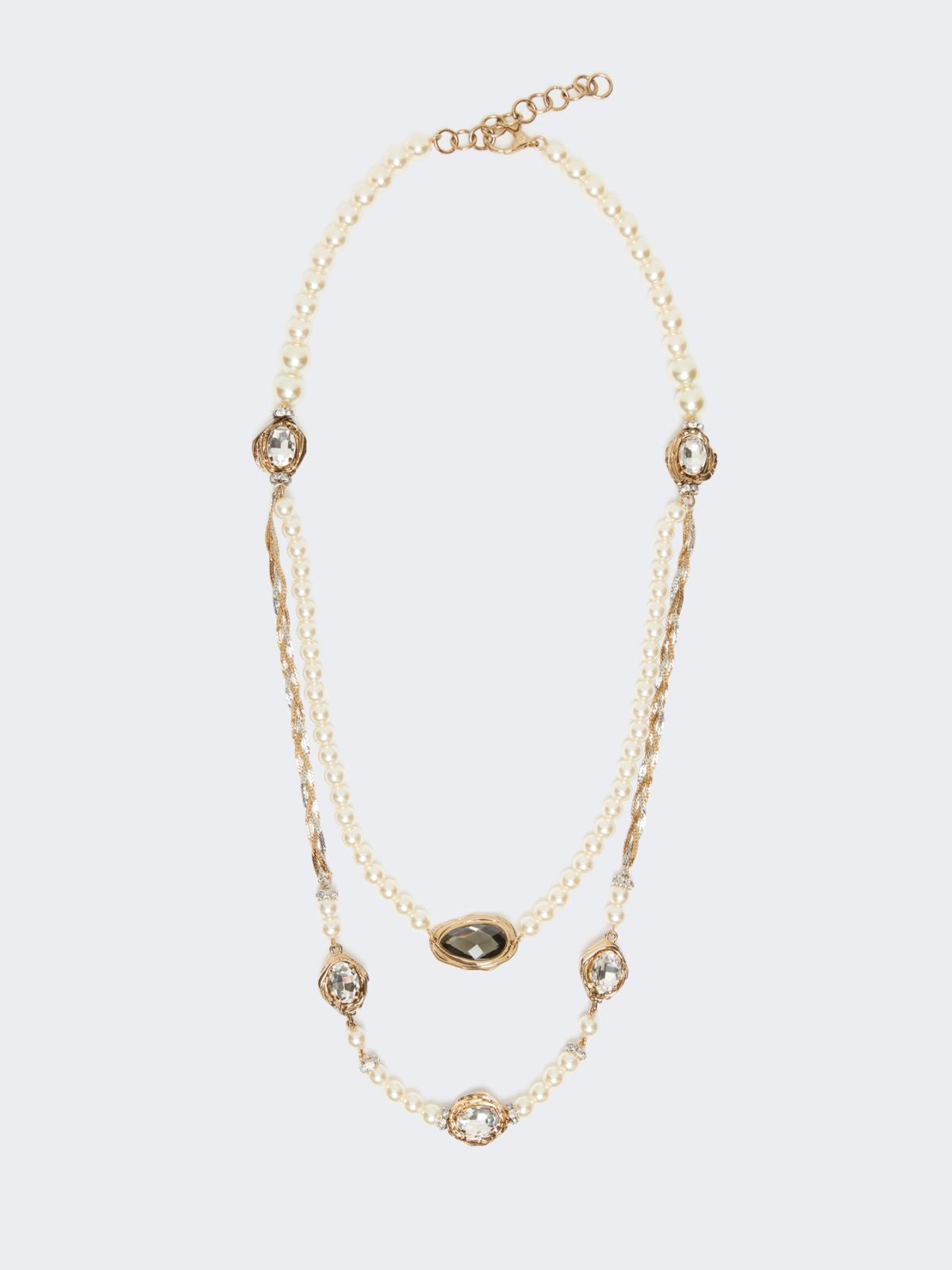 Pearl and rhinestone-adorned necklace - Optical white
