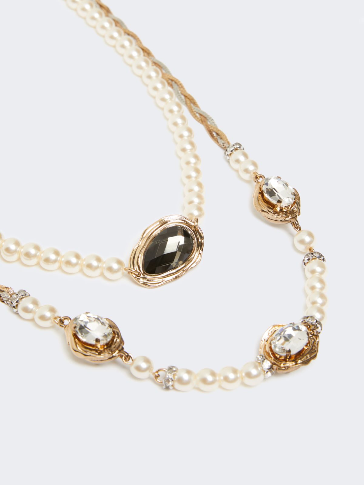 Pearl and rhinestone-adorned necklace - Optical white