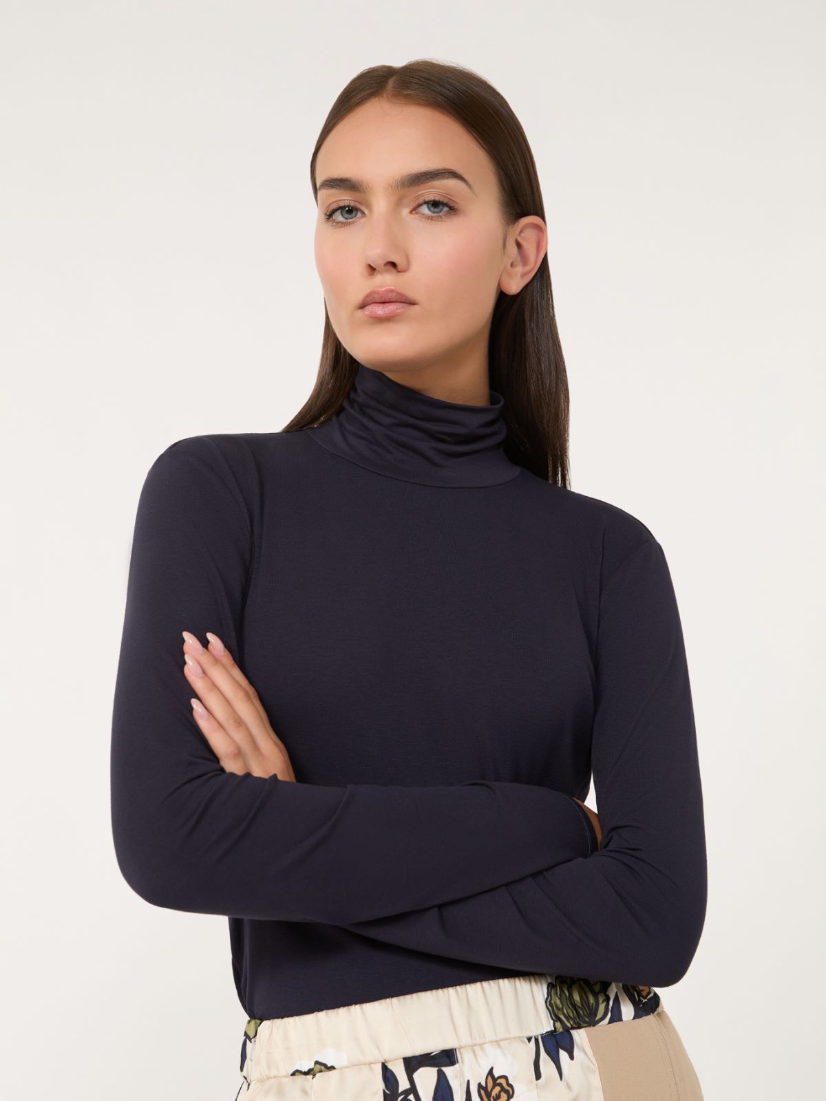 Stretch viscose turtleneck - Navy