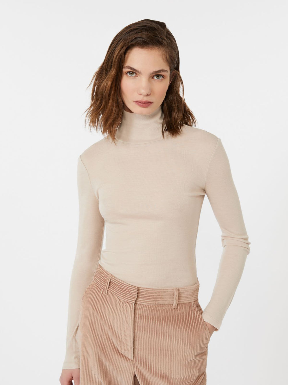 Wool and silk gauze turtleneck - Beige