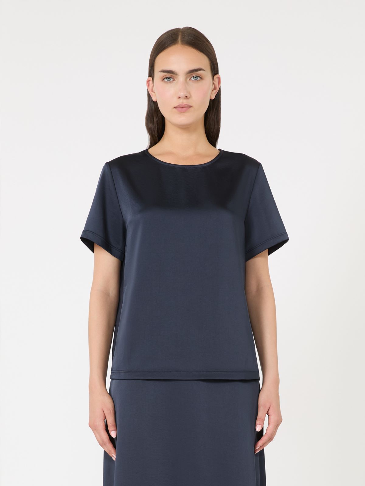 Satin and jersey T-shirt - Navy