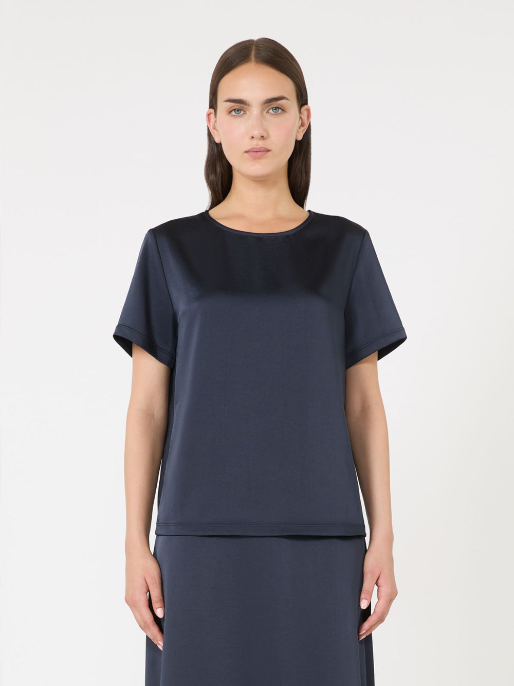 Satin and jersey T-shirt - Navy