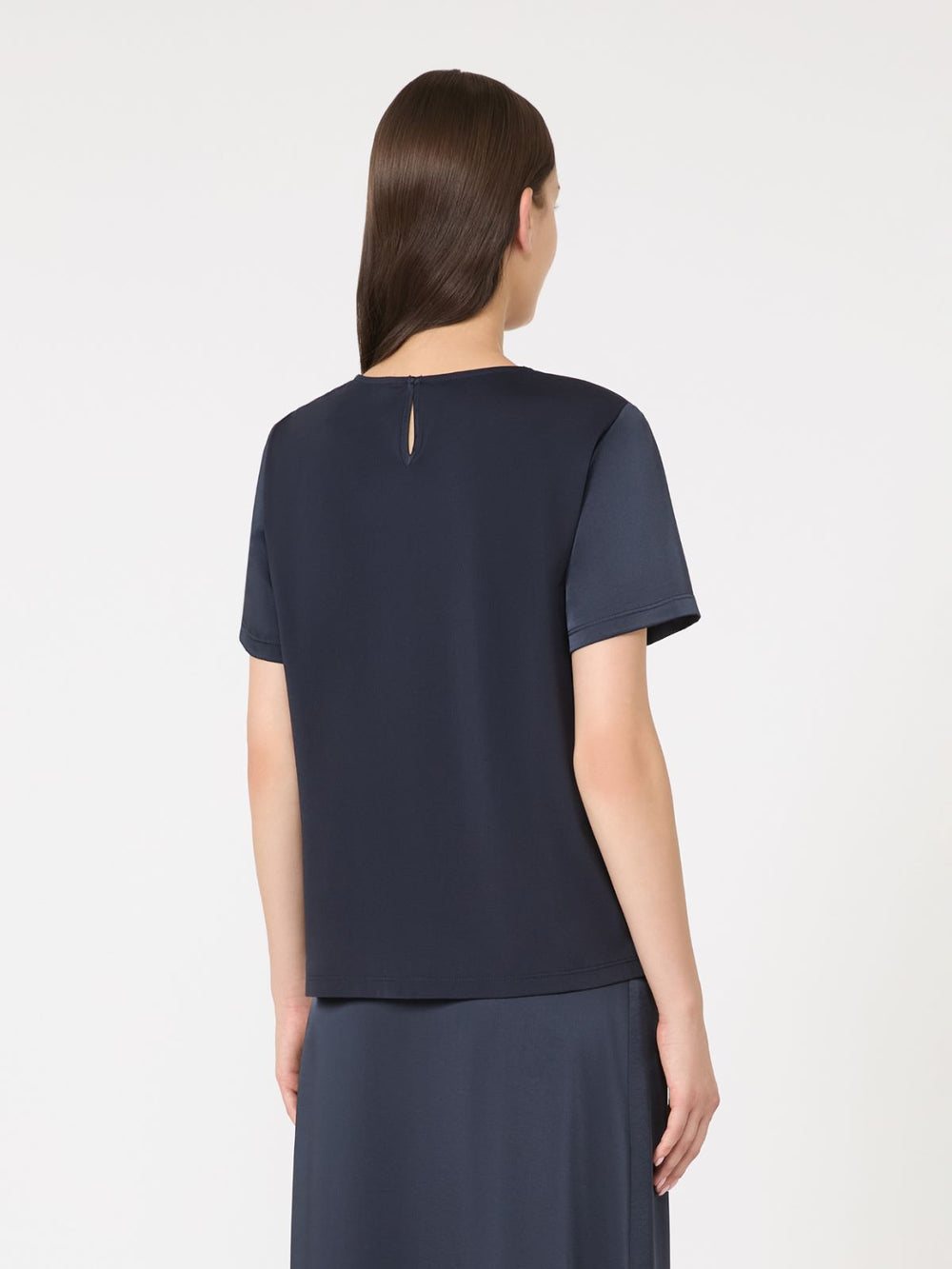 Satin and jersey T-shirt - Navy