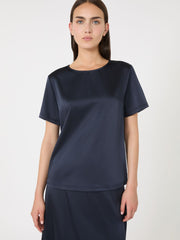 Satin and jersey T-shirt - Navy