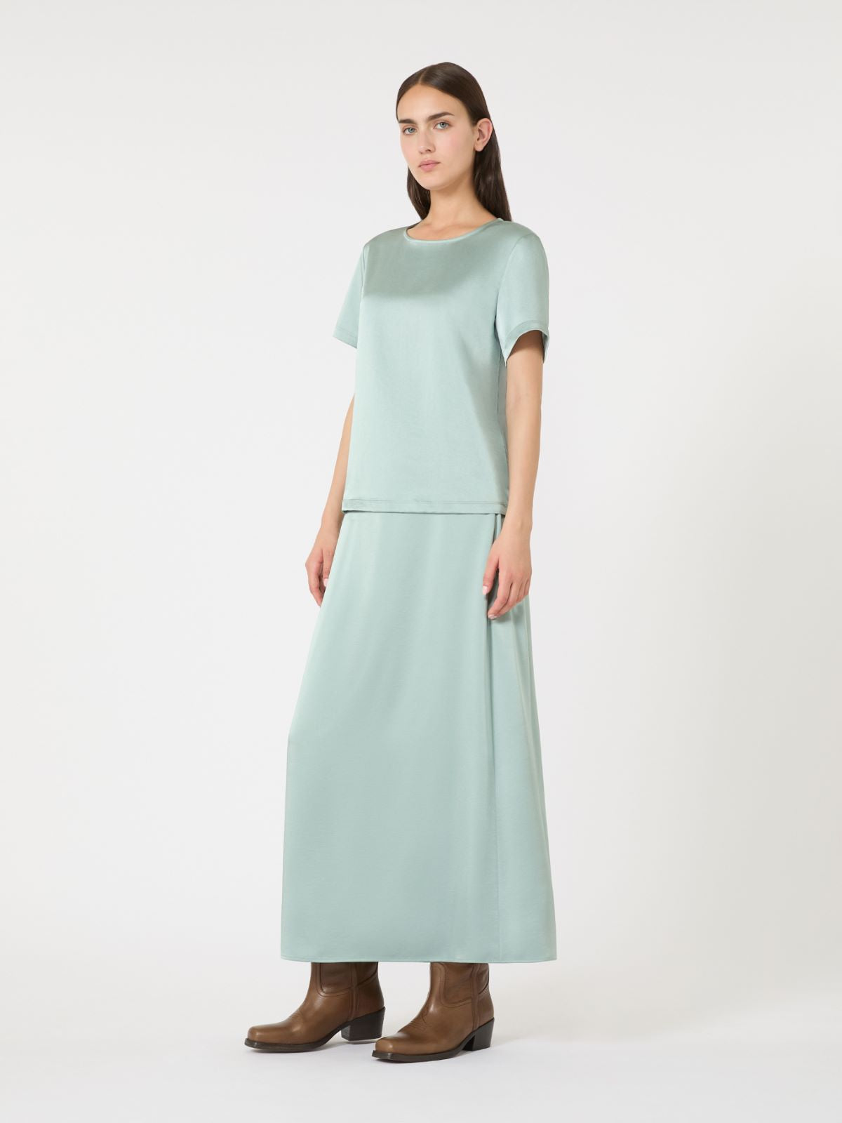 Satin and jersey T-shirt - Jade
