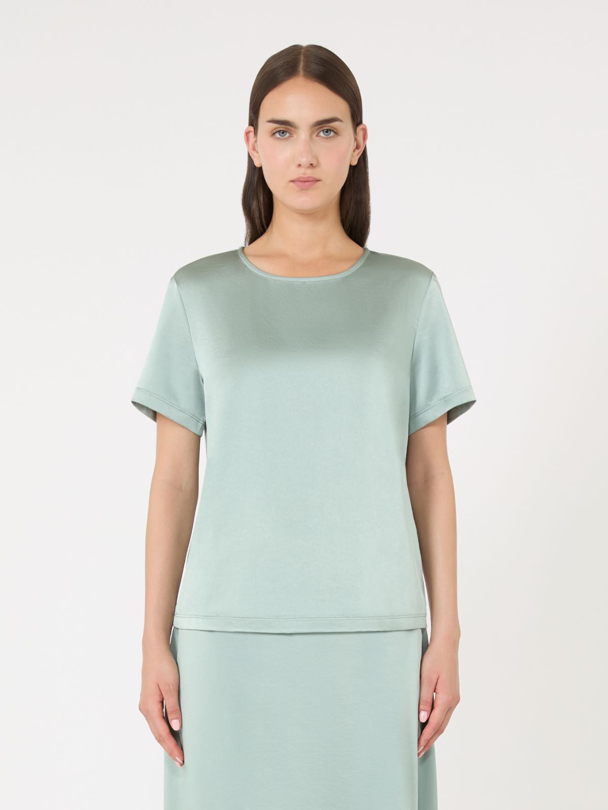Satin and jersey T-shirt - Jade