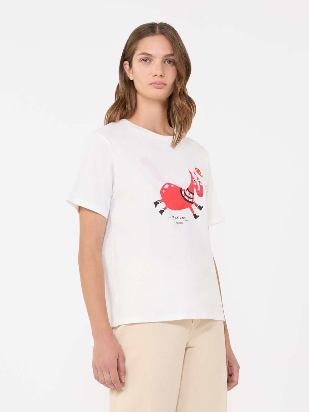 Print and embroidery-adorned cotton T-shirt - White