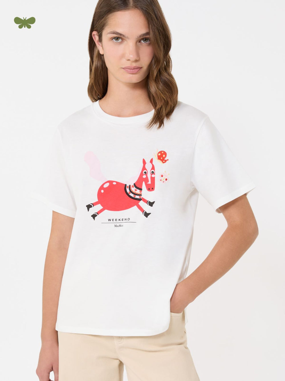 Print and embroidery-adorned cotton T-shirt - White