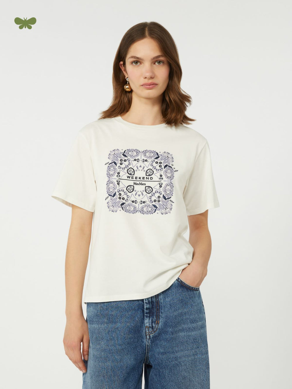 Print and embroidery-adorned cotton T-shirt - White