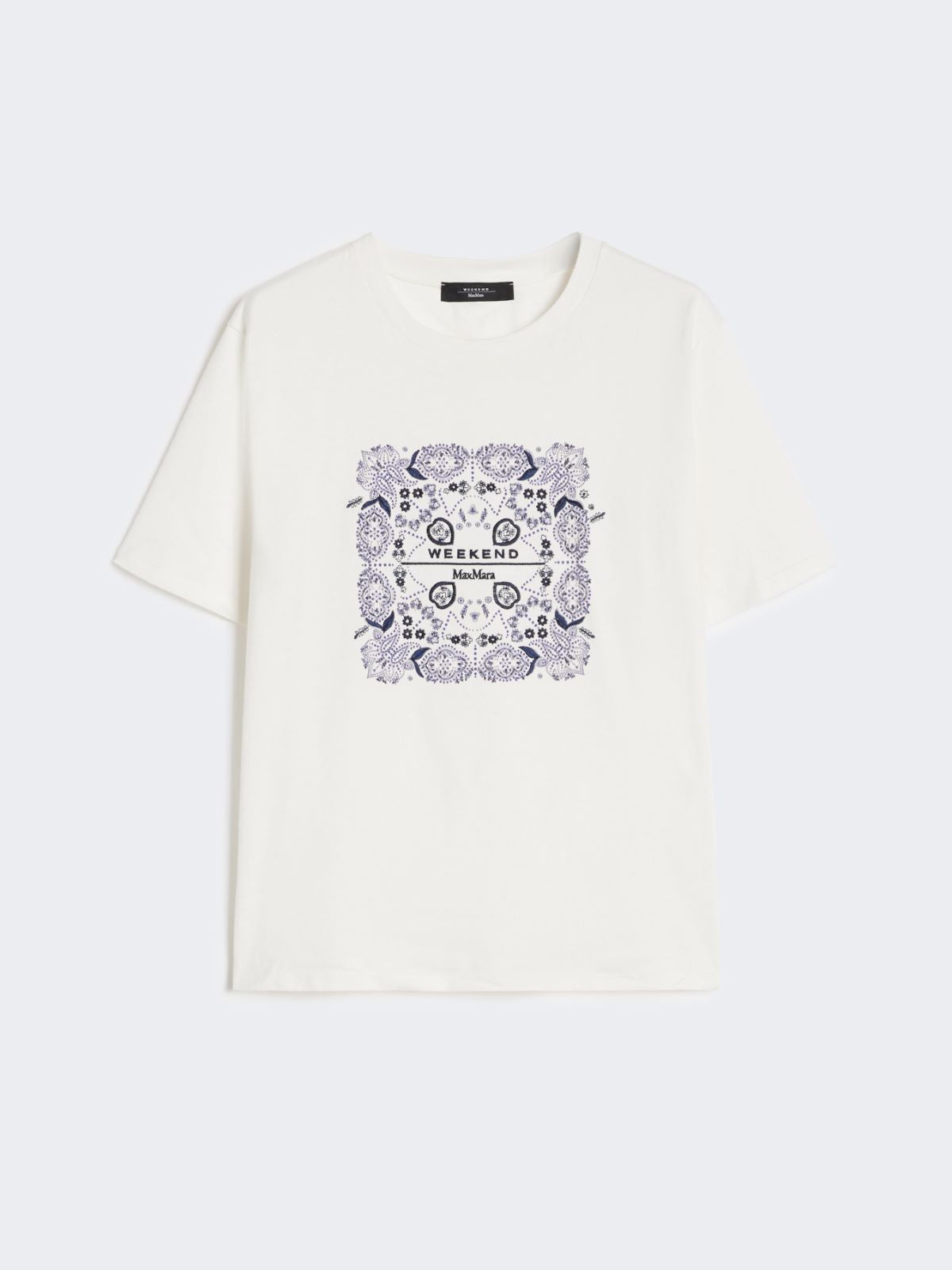 Print and embroidery-adorned cotton T-shirt - White