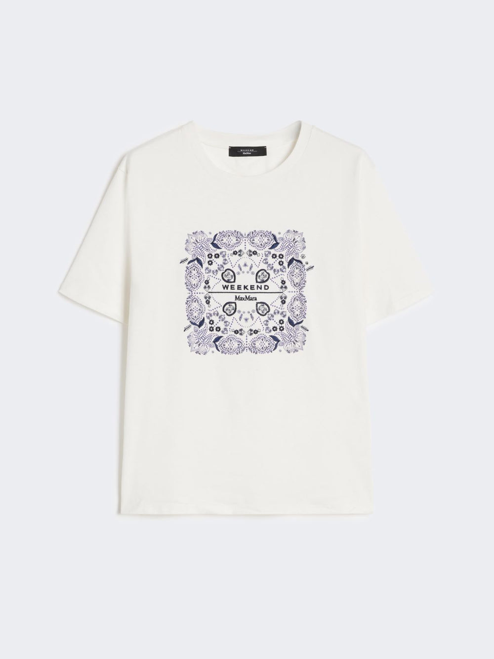 Print and embroidery-adorned cotton T-shirt - White