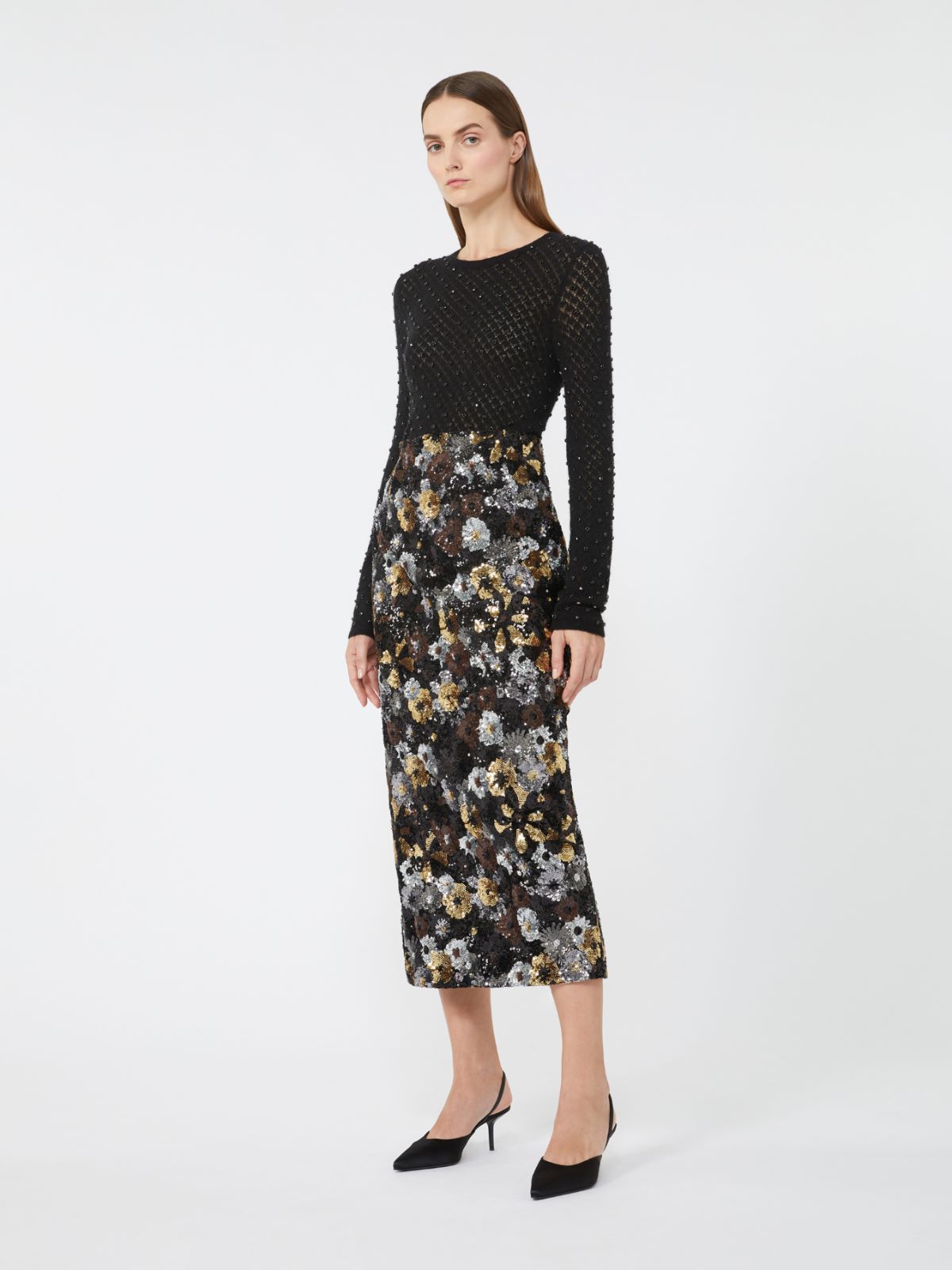 Pencil skirt in tulle and sequin - Black