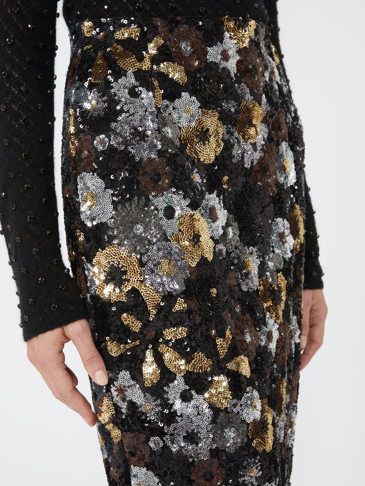 Pencil skirt in tulle and sequin - Black