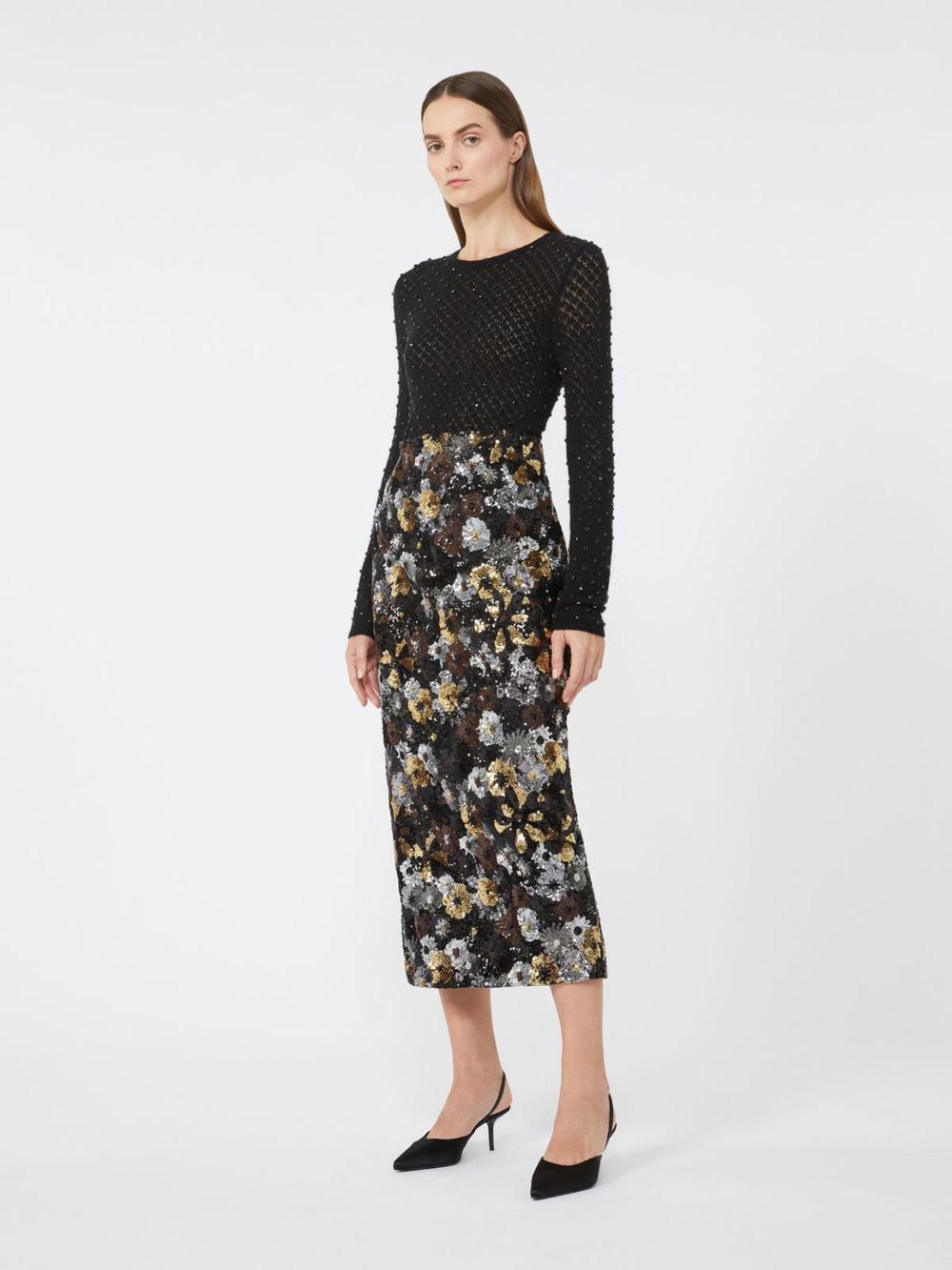 Pencil skirt in tulle and sequin - Black