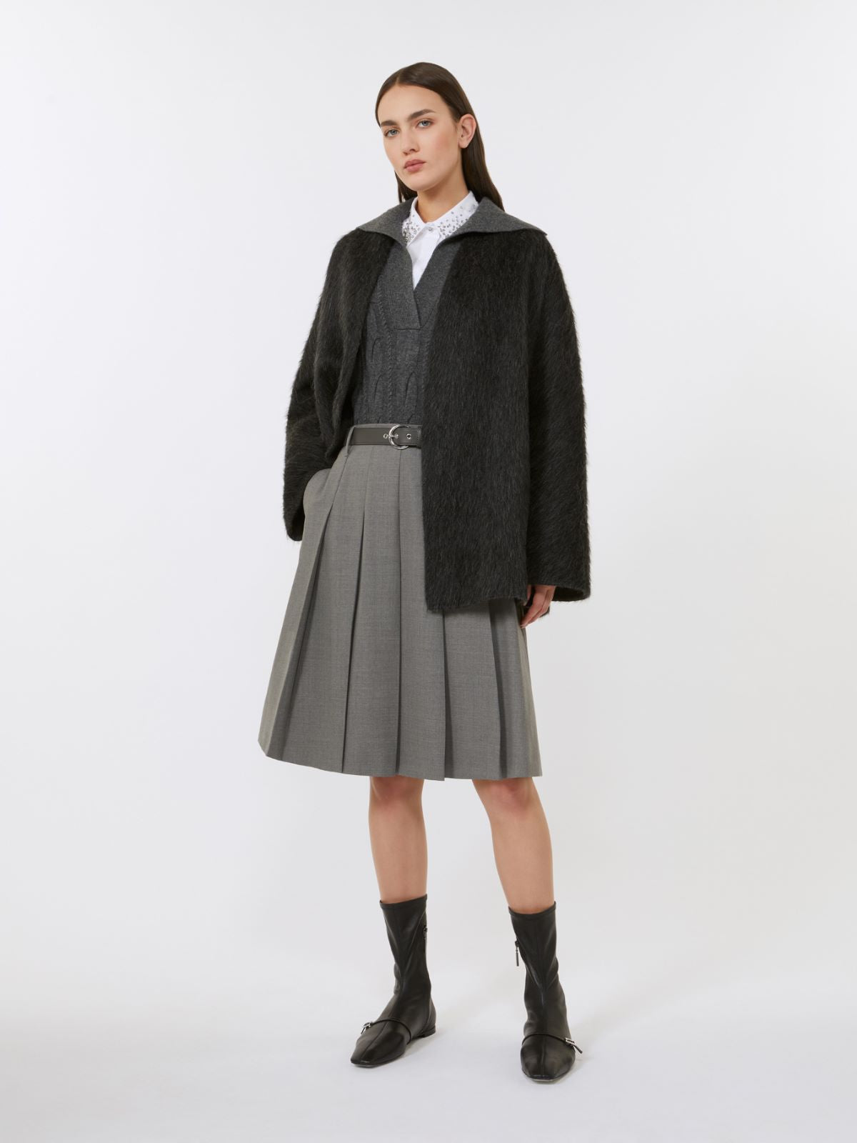 Pleated wool skirt - Medium grey