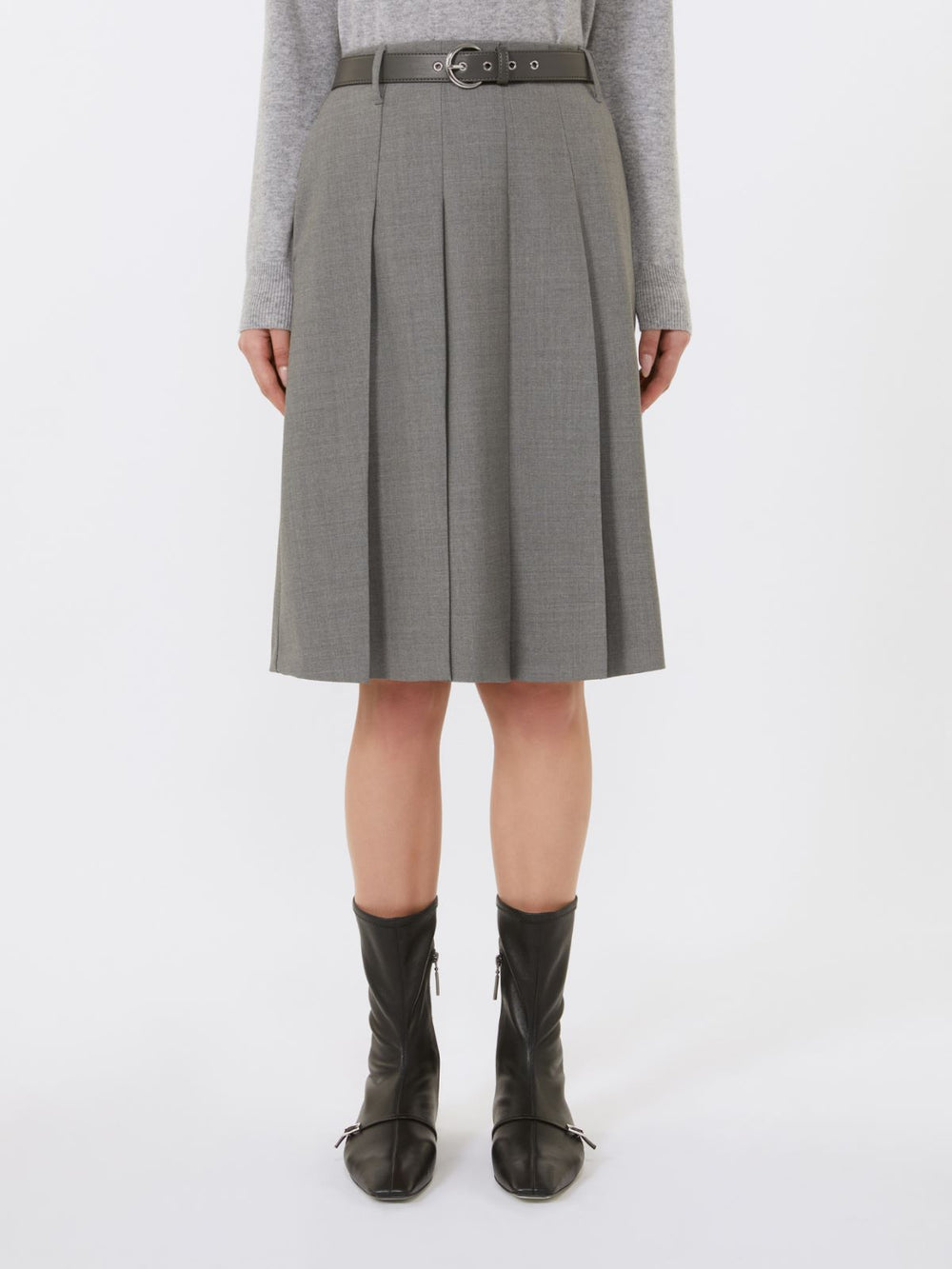 Pleated wool skirt - Medium grey