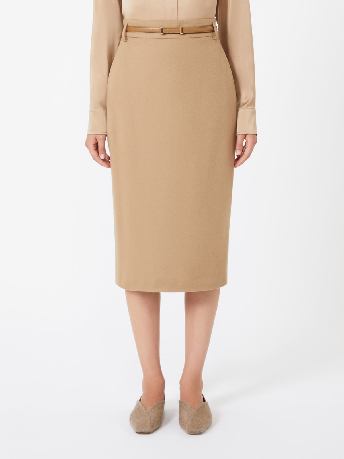 Wool pencil skirt - Camel