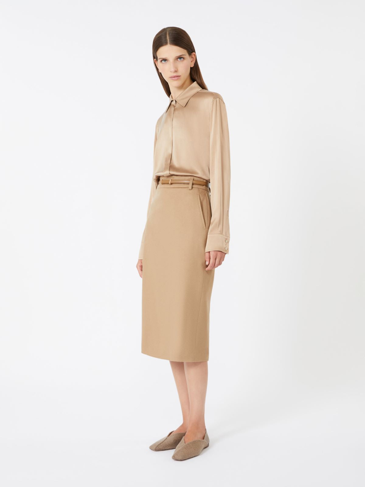 Wool pencil skirt - Camel