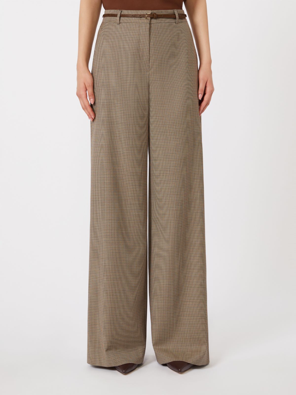 Patterned wool wide-leg trousers - Caramel
