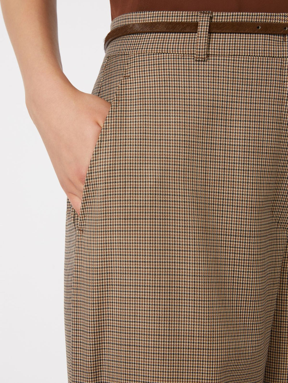 Patterned wool wide-leg trousers - Caramel