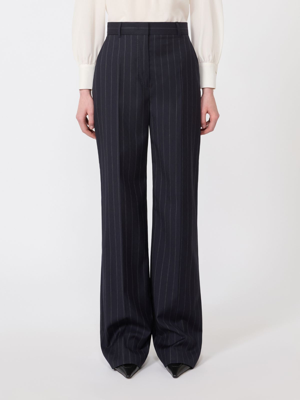 Pinstripe wool trousers - Navy