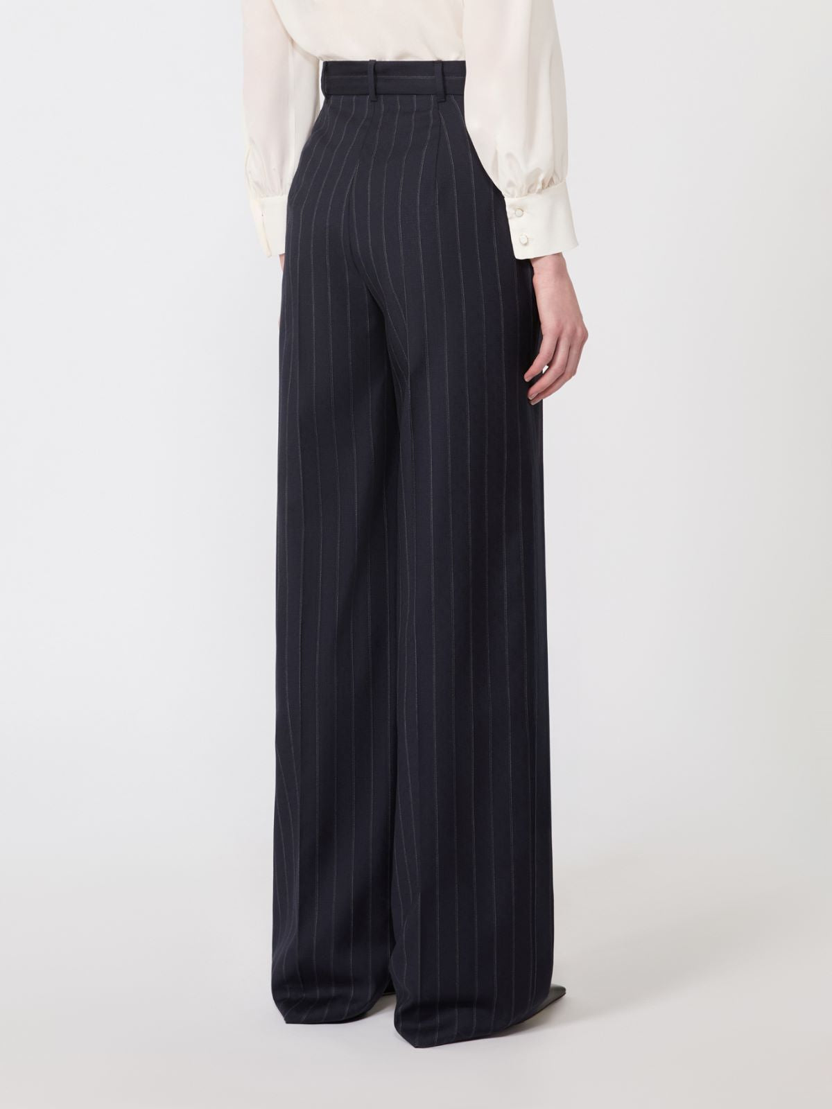 Pinstripe wool trousers - Navy